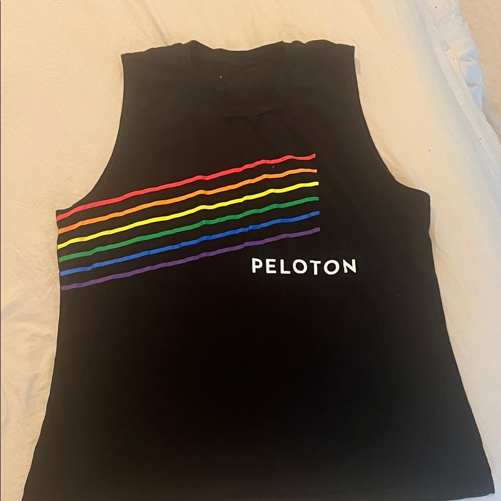 Peloton Black Sleeveless Top with Vibrant Stripes